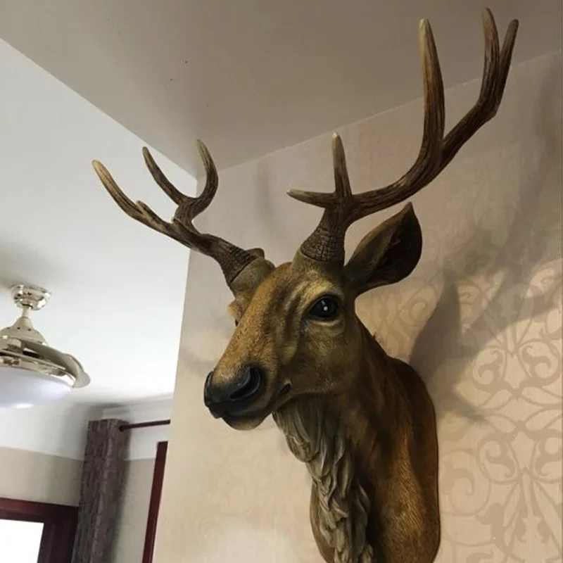 Faux Deer Head 17 inch Faux Animal Head Wall Décor Handmade Farmhouse Décor Rustic Wall Decor Deer Antlers Head Statue