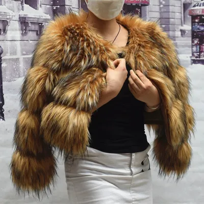 Faux Fur Coat Women's Jacket Winter Fashion Warm Thick Fox Raccoon Leather Brown Plus Size Fake Fur Cold Coat Faux Fur Coat Women's Jacket Winter Fashion Warm Thick Fox Raccoon Leather Brown Plus Size Fake Fur Cold Coat