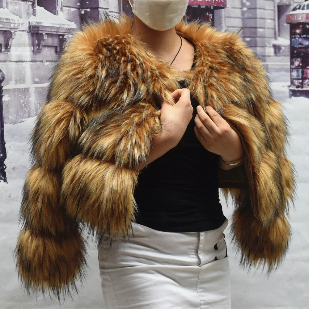 Faux Fur Coat Women's Jacket Winter Fashion Warm Thick Fox Raccoon Leather Brown Plus Size Fake Fur Cold Coat Faux Fur Coat Women's Jacket Winter Fashion Warm Thick Fox Raccoon Leather Brown Plus Size Fake Fur Cold Coat