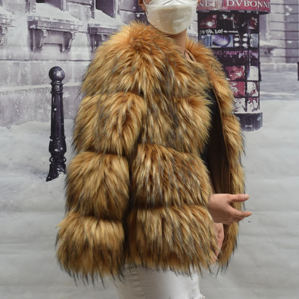 Faux Fur Coat Women's Jacket Winter Fashion Warm Thick Fox Raccoon Leather Brown Plus Size Fake Fur Cold Coat Faux Fur Coat Women's Jacket Winter Fashion Warm Thick Fox Raccoon Leather Brown Plus Size Fake Fur Cold Coat