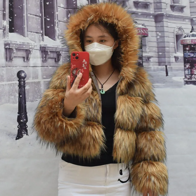 Faux Fur Coat Women's Jacket Winter Fashion Warm Thick Fox Raccoon Leather Brown Plus Size Fake Fur Cold Coat Faux Fur Coat Women's Jacket Winter Fashion Warm Thick Fox Raccoon Leather Brown Plus Size Fake Fur Cold Coat