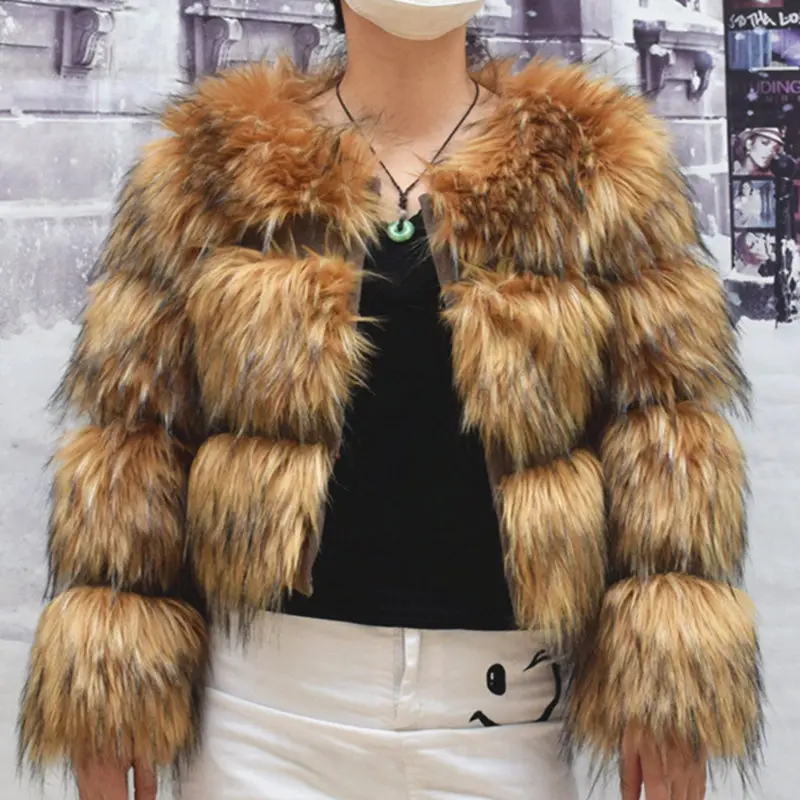 Faux Fur Coat Women's Jacket Winter Fashion Warm Thick Fox Raccoon Leather Brown Plus Size Fake Fur Cold Coat Faux Fur Coat Women's Jacket Winter Fashion Warm Thick Fox Raccoon Leather Brown Plus Size Fake Fur Cold Coat