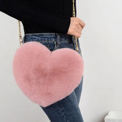 Faux Fur Heart Shaped Crossbody Bag
