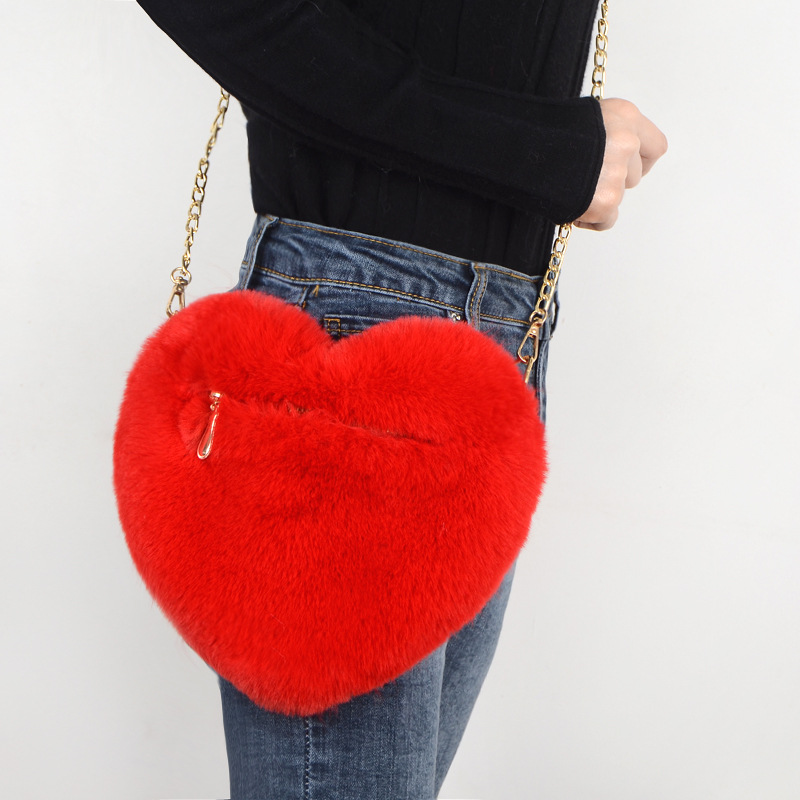 Faux Fur Heart Shaped Crossbody Bag