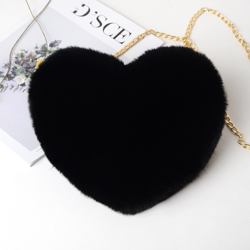 Faux Fur Heart Shaped Crossbody Bag