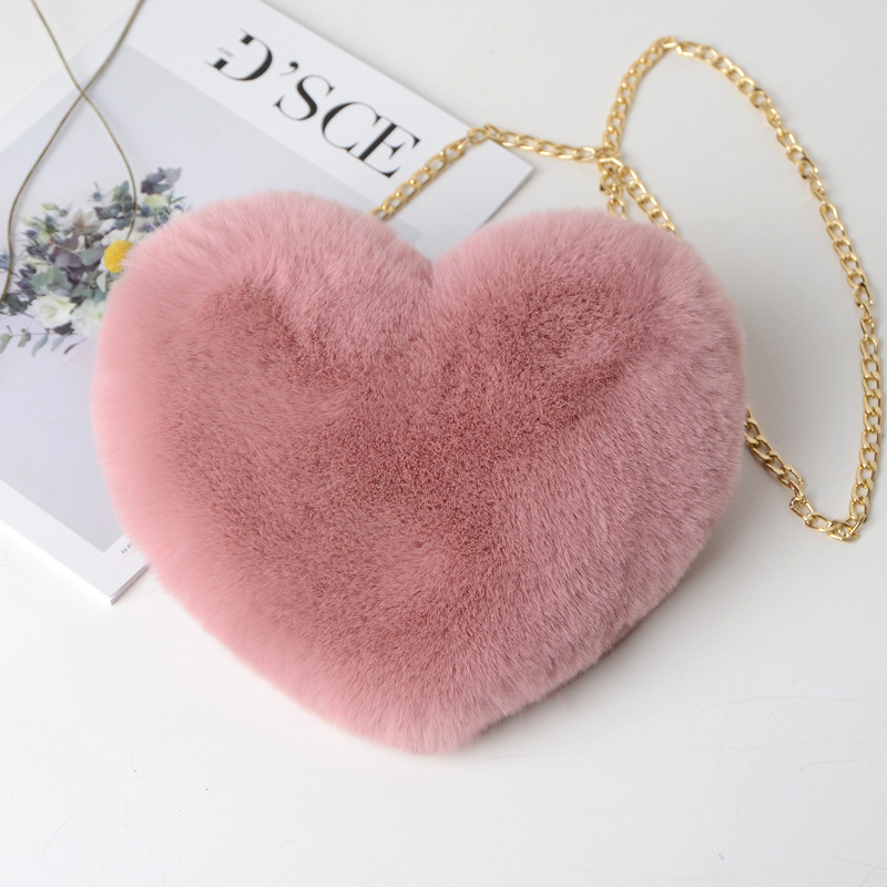 Faux Fur Heart Shaped Crossbody Bag