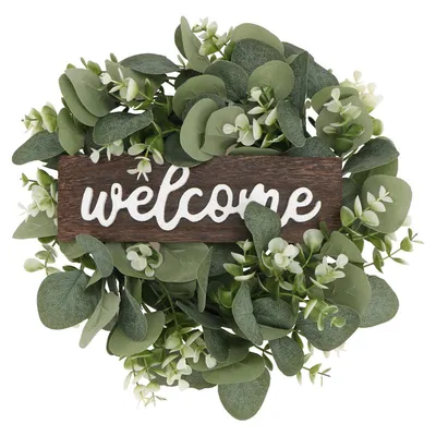 Faux Leaf Wood Round Welcome Sign Faux Leaf Wood Round Welcome Sign