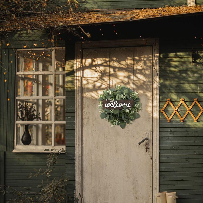 Faux Leaf Wood Round Welcome Sign Faux Leaf Wood Round Welcome Sign