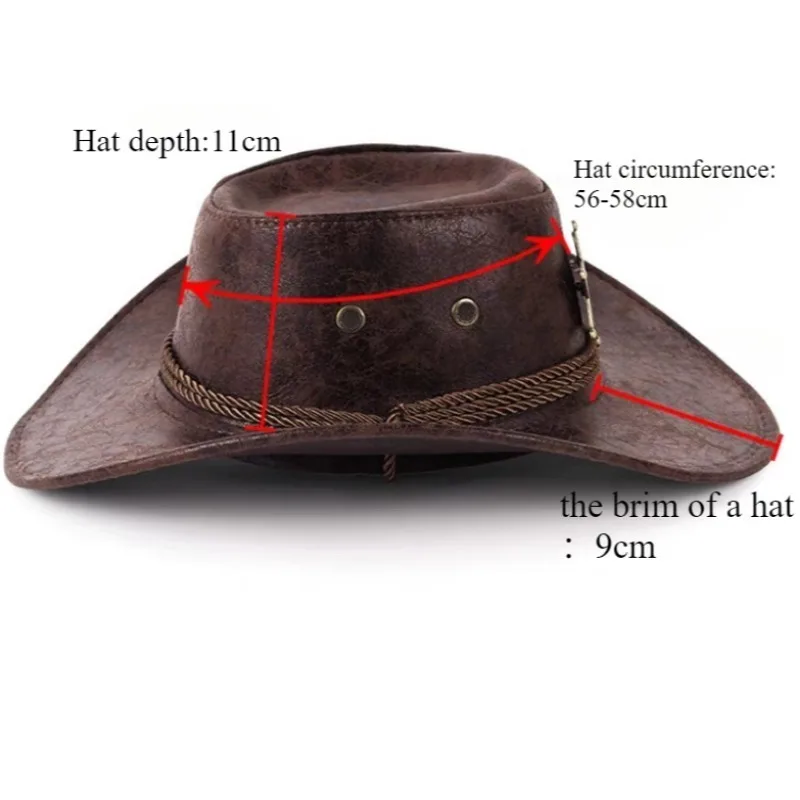 Faux Leather Western Cowboy Hats For Women Men Vintage Gentleman Dress Hats Panama Cowgirl Jazz Cap Sombrero Hombre