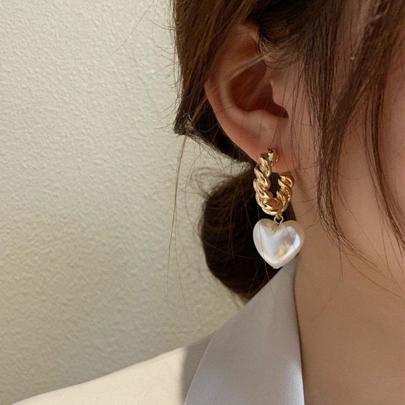 Faux Pearl Heart Shaped Drop Earrings