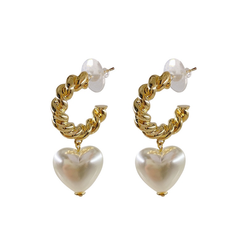 Faux Pearl Heart Shaped Drop Earrings Faux Pearl Heart Shaped Drop Earrings