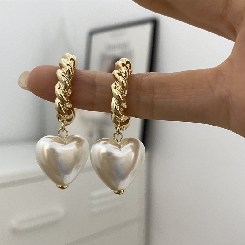 Faux Pearl Heart Shaped Drop Earrings Faux Pearl Heart Shaped Drop Earrings