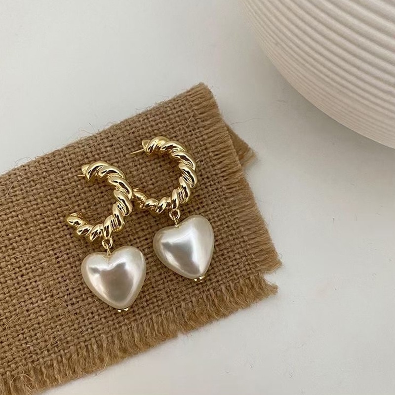 Faux Pearl Heart Shaped Drop Earrings Faux Pearl Heart Shaped Drop Earrings