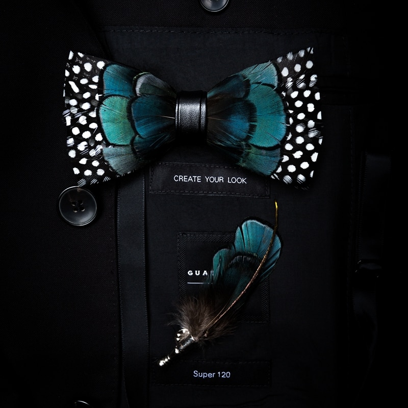 Feather Bow Tie Brooch Pin Set Feather Bow Tie Brooch Pin Set
