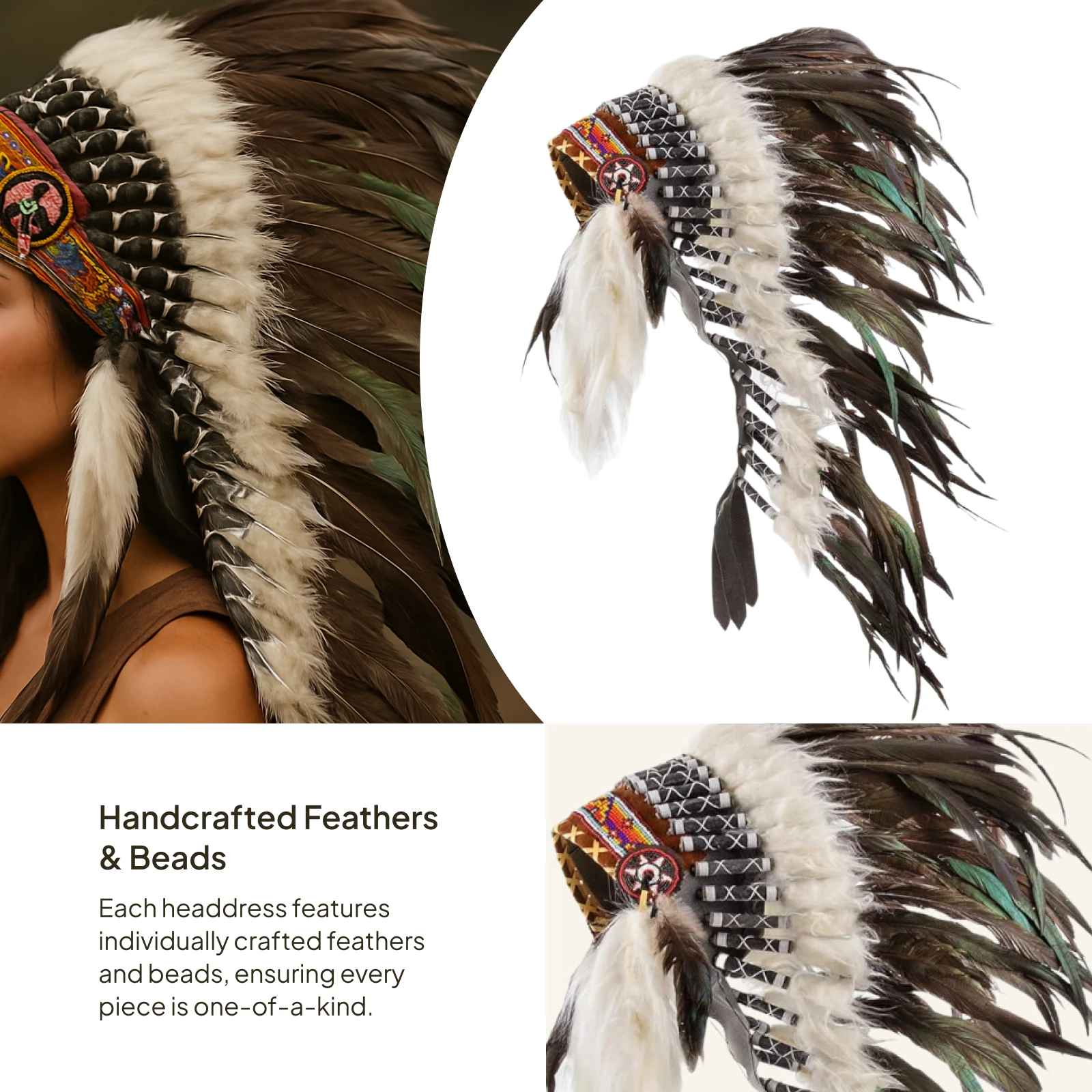 Feather Headdress Decoration Adults Carnival Native American Chief Headwear Indian Headdress for Carnival Performance