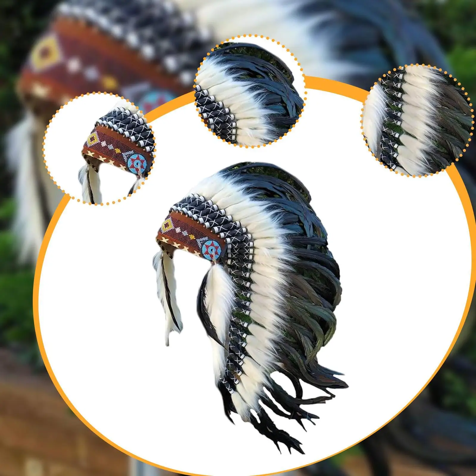 Feather Headdress Decoration Adults Carnival Native American Chief Headwear Indian Headdress for Carnival Performance