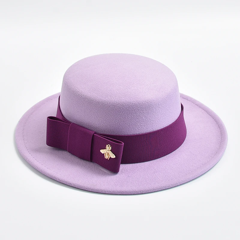 Fedora Hat for Women Fashion Formal Wedding Decorate Church Cap Flat Top Bow Party Jazz Hat Chapeau Femme