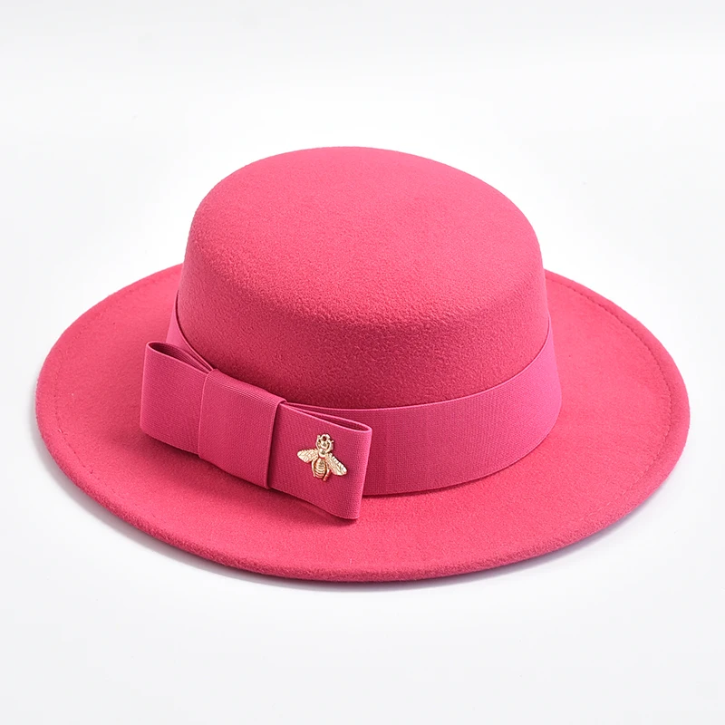 Fedora Hat for Women Fashion Formal Wedding Decorate Church Cap Flat Top Bow Party Jazz Hat Chapeau Femme