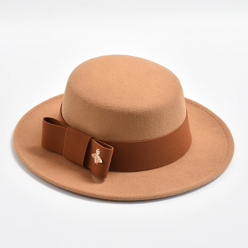 Fedora Hat for Women Fashion Formal Wedding Decorate Church Cap Flat Top Bow Party Jazz Hat Chapeau Femme