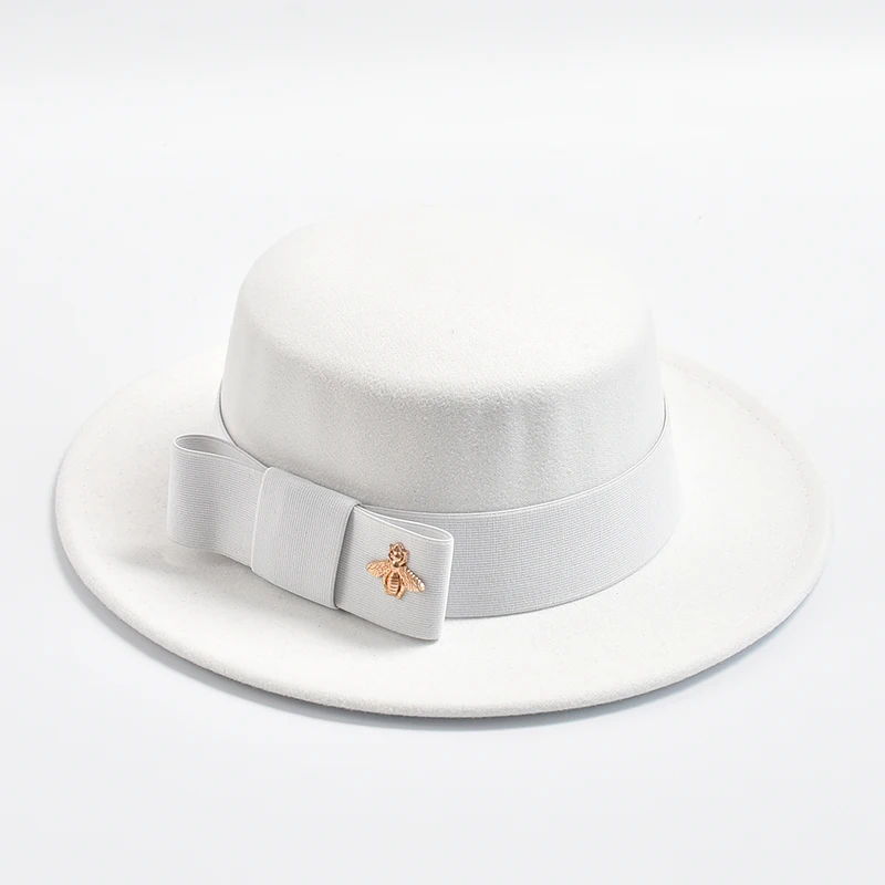 Fedora Hat for Women Fashion Formal Wedding Decorate Church Cap Flat Top Bow Party Jazz Hat Chapeau Femme