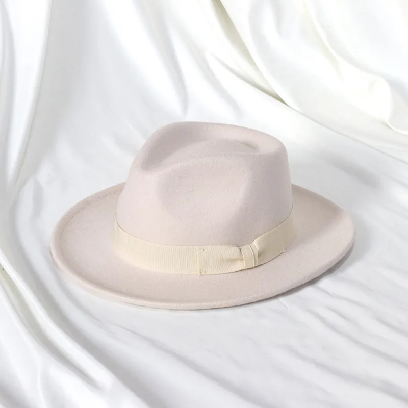 Fedora Hat Jazz Hat with Bow Tie Elegant Spring Black Woolen Blend Cap Outdoor Casual Felt Hat