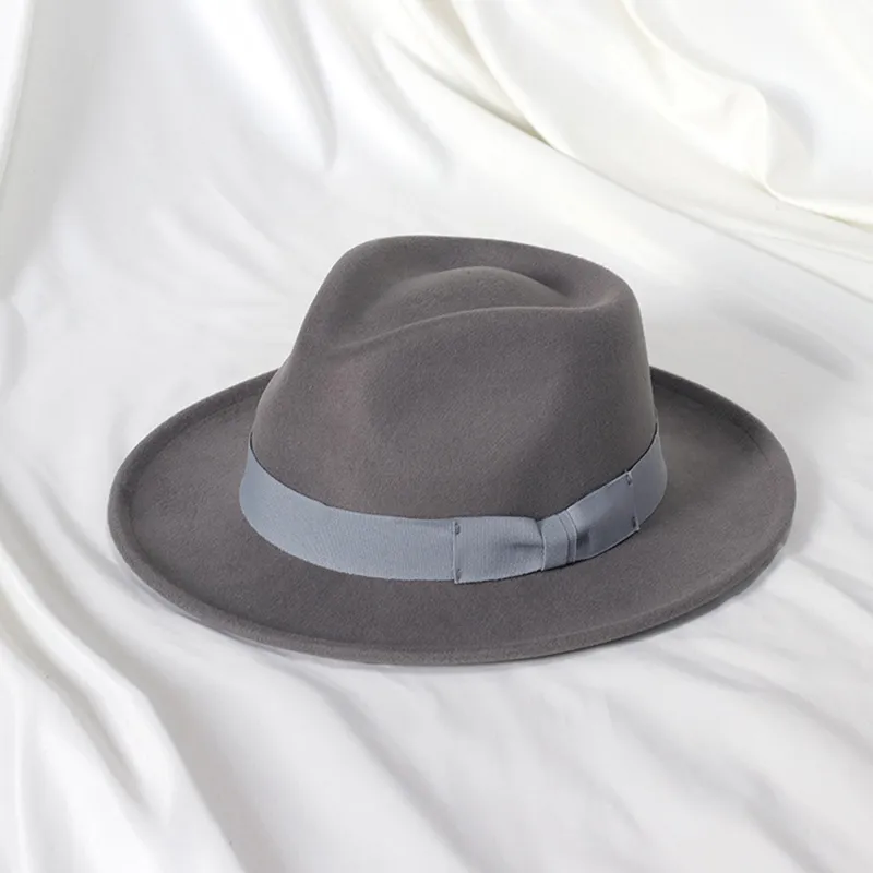 Fedora Hat Jazz Hat with Bow Tie Elegant Spring Black Woolen Blend Cap Outdoor Casual Felt Hat