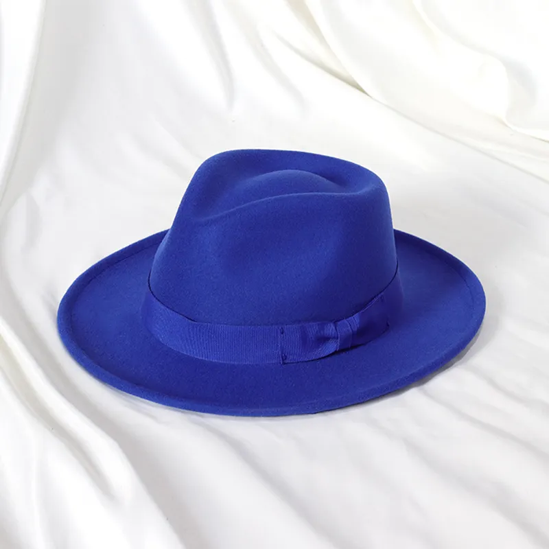 Fedora Hat Jazz Hat with Bow Tie Elegant Spring Black Woolen Blend Cap Outdoor Casual Felt Hat