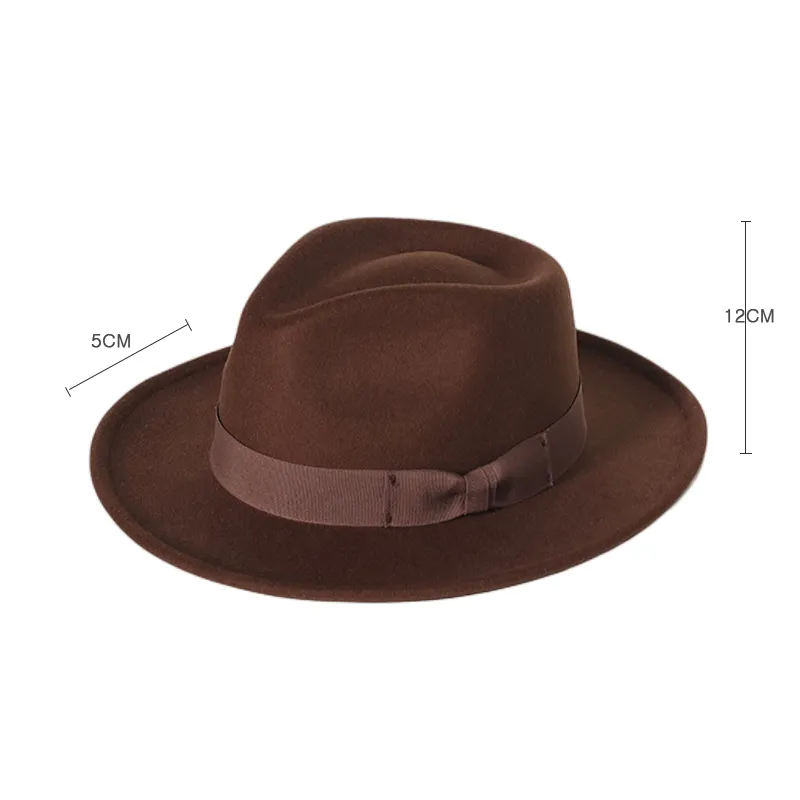 Fedora Hat Jazz Hat with Bow Tie Elegant Spring Black Woolen Blend Cap Outdoor Casual Felt Hat