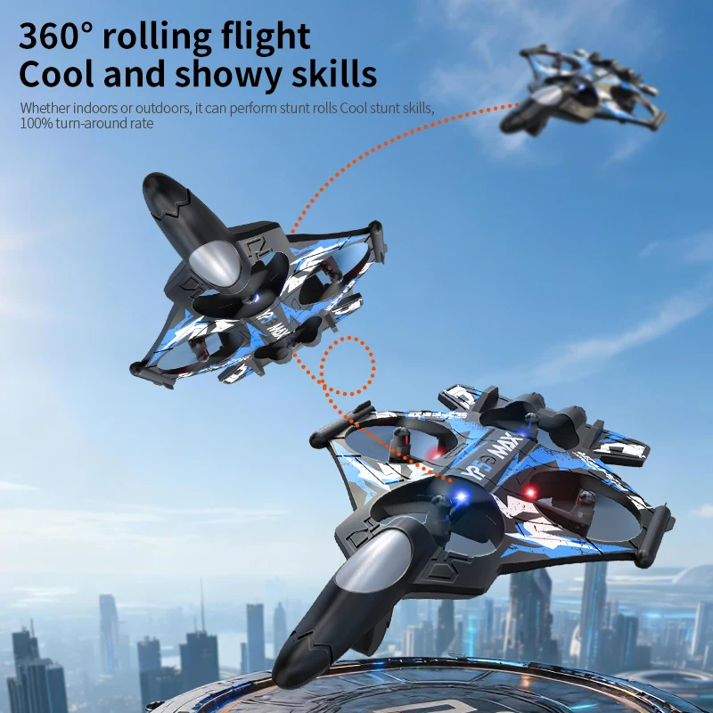 Fighter Jet Quadcopter Drone Stunt Light RC Airplane Four Channels Stationary Flight High Altitude Rolling Effects Fighter Jet Quadcopter Drone Stunt Light RC Airplane Four Channels Stationary Flight High Altitude Rolling Effects