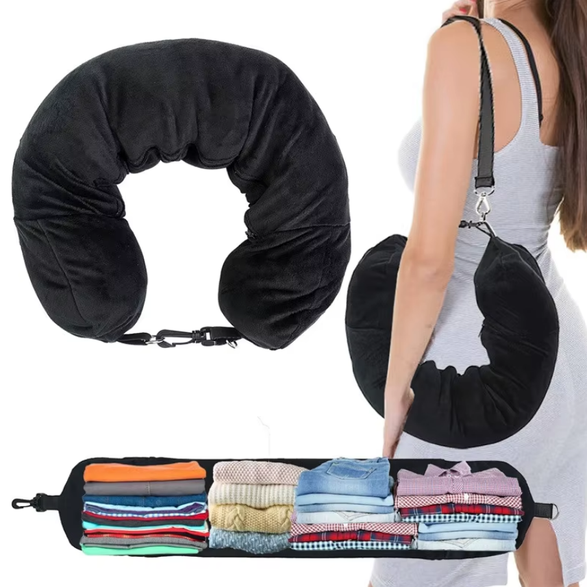 Fillable Travel Neck Pillow Stuff With Clothes Pillowcase Storage Lycra Fabric Waterproof Carry Portable Travel Bag