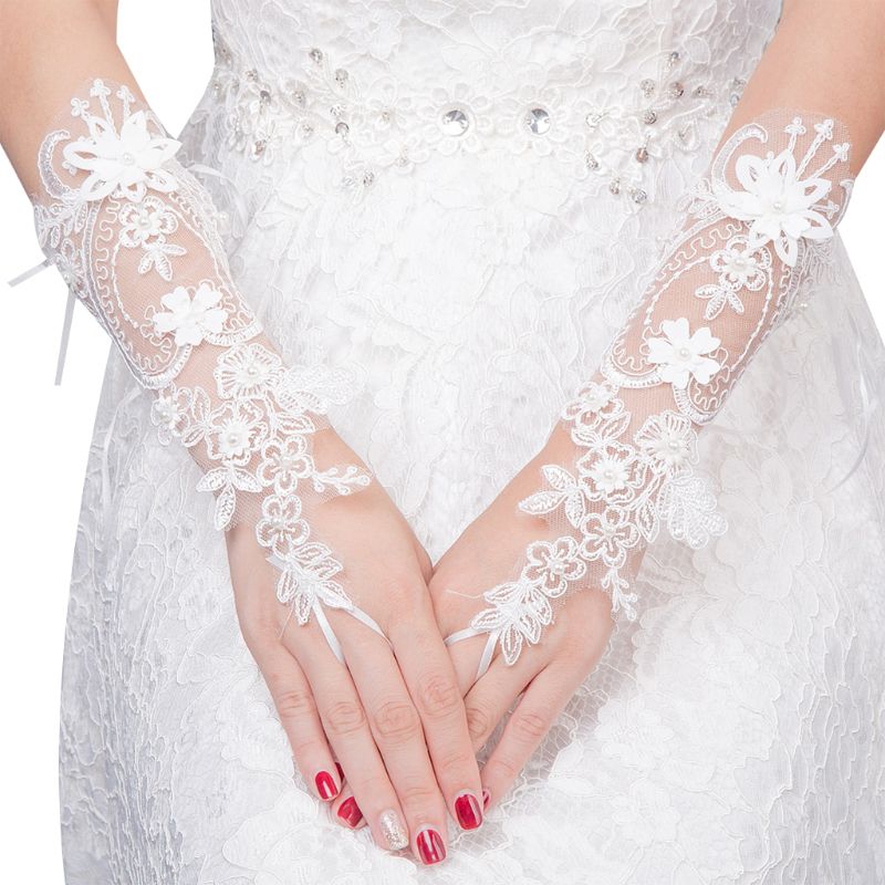 Fingerless Adjustable Lace Wedding Gloves