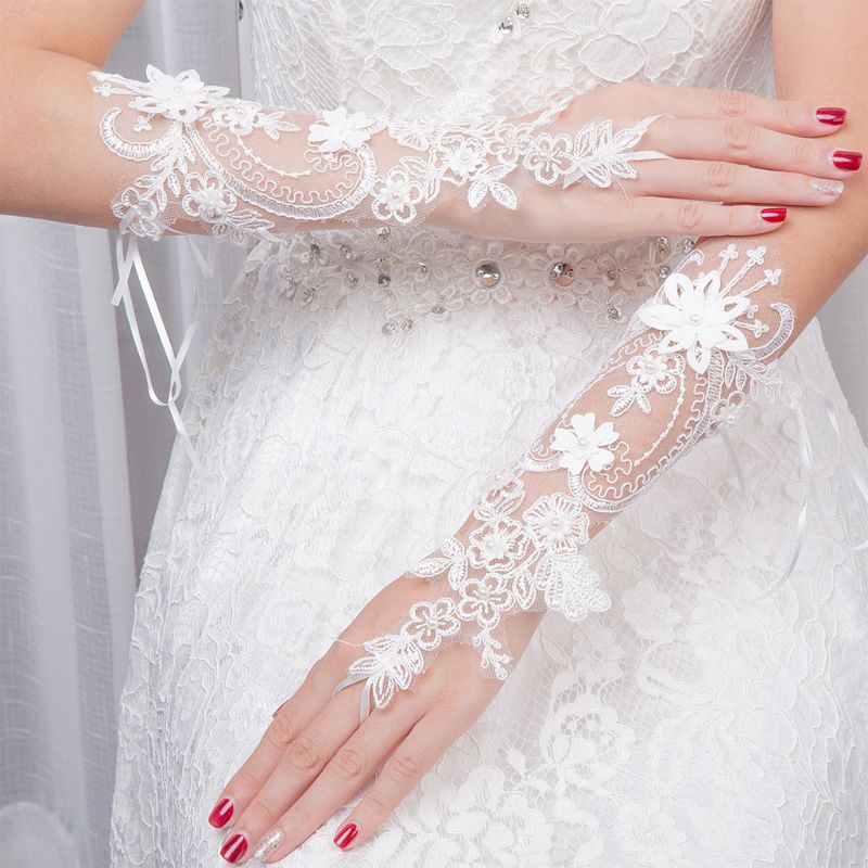 Fingerless Adjustable Lace Wedding Gloves