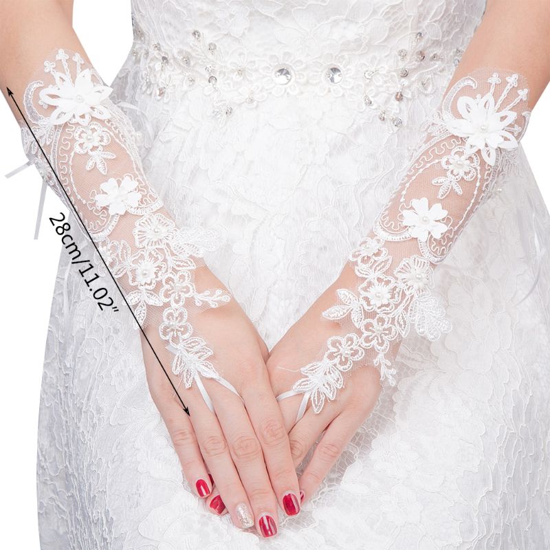 Fingerless Adjustable Lace Wedding Gloves