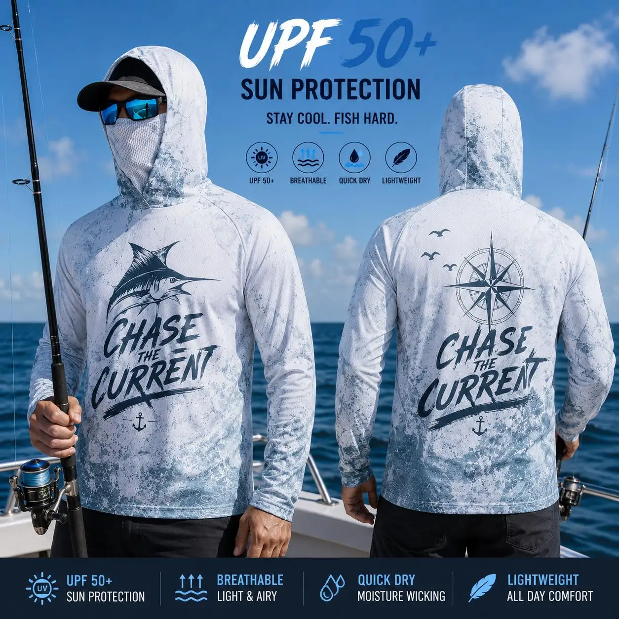 Fishing Hoodie Shirt Men Long Sleeve Protection Face Mask Quick Dry Sun Shirt Performance Fishing Jersey Sailfish Fishing Hoodie Shirt Men Long Sleeve Protection Face Mask Quick Dry Sun Shirt Performance Fishing Jersey Sailfish