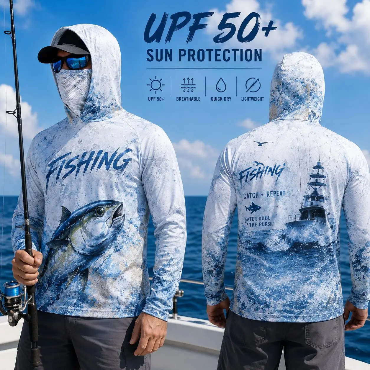Fishing Hoodie Shirt Men Long Sleeve Protection Face Mask Quick Dry Sun Shirt Performance Fishing Jersey Sailfish Fishing Hoodie Shirt Men Long Sleeve Protection Face Mask Quick Dry Sun Shirt Performance Fishing Jersey Sailfish