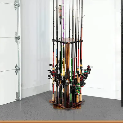 Fishing Rod Holders for Garage 360 Degree Rotating Fishing Pole Rack, Floor Stand Holds up to 16 Rods