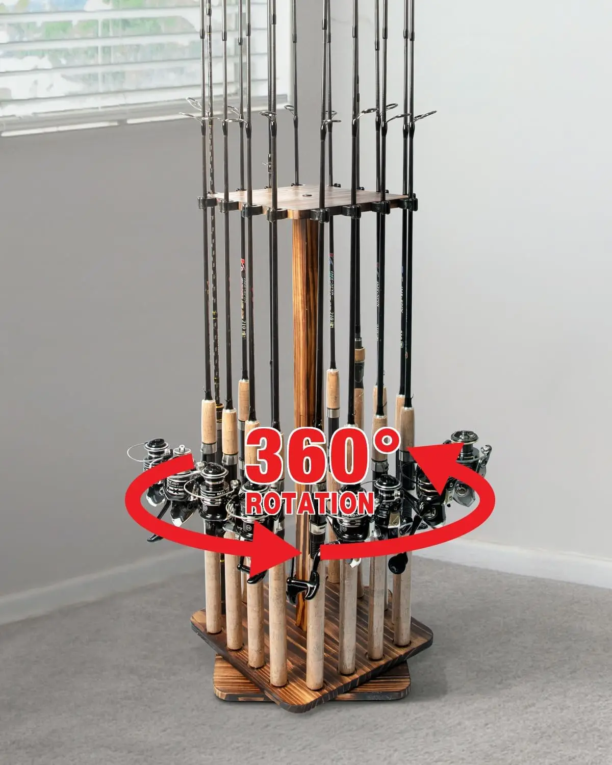 Fishing Rod Holders for Garage 360 Degree Rotating Fishing Pole Rack, Floor Stand Holds up to 16 Rods