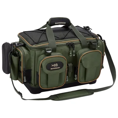 Fishing Tackle Shoulder Bag Water Resistant Lightweight Gear Storage Pack with Hard Molded Bottom Rain Cover