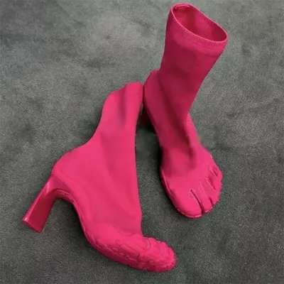 Five Finger Toe Fashion Novel Women Boots Black/pink/white High Heel Ankle Boots Elastic Mesh Cloth Luxury Socks Boots