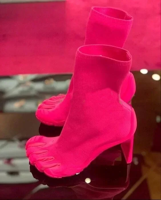 Five Finger Toe Fashion Novel Women Boots Black/pink/white High Heel Ankle Boots Elastic Mesh Cloth Luxury Socks Boots