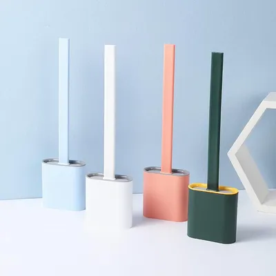 Flat Silicone Toilet Brush with Holder