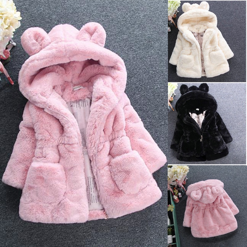 Fleece Hoodie Girls' Furry Coat