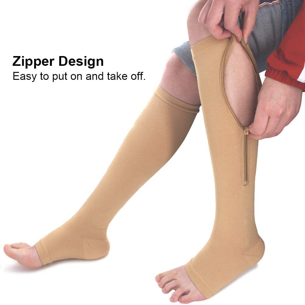 Flesh Color Sports Compression Zipper Socks Vein Stretch Socks