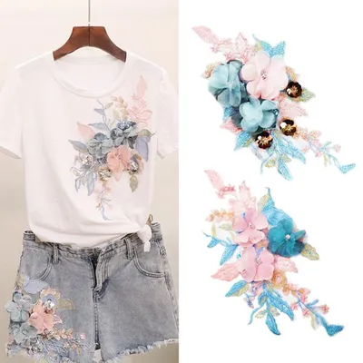 Flower Applique Colorful 3D Embroidered