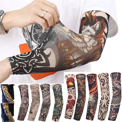 Flower Cooling Arm Sleeves Cover Cycling Running UV Sun Protection Outdoor Men Nylon Cool Arm Sleeves Hide Tattoos