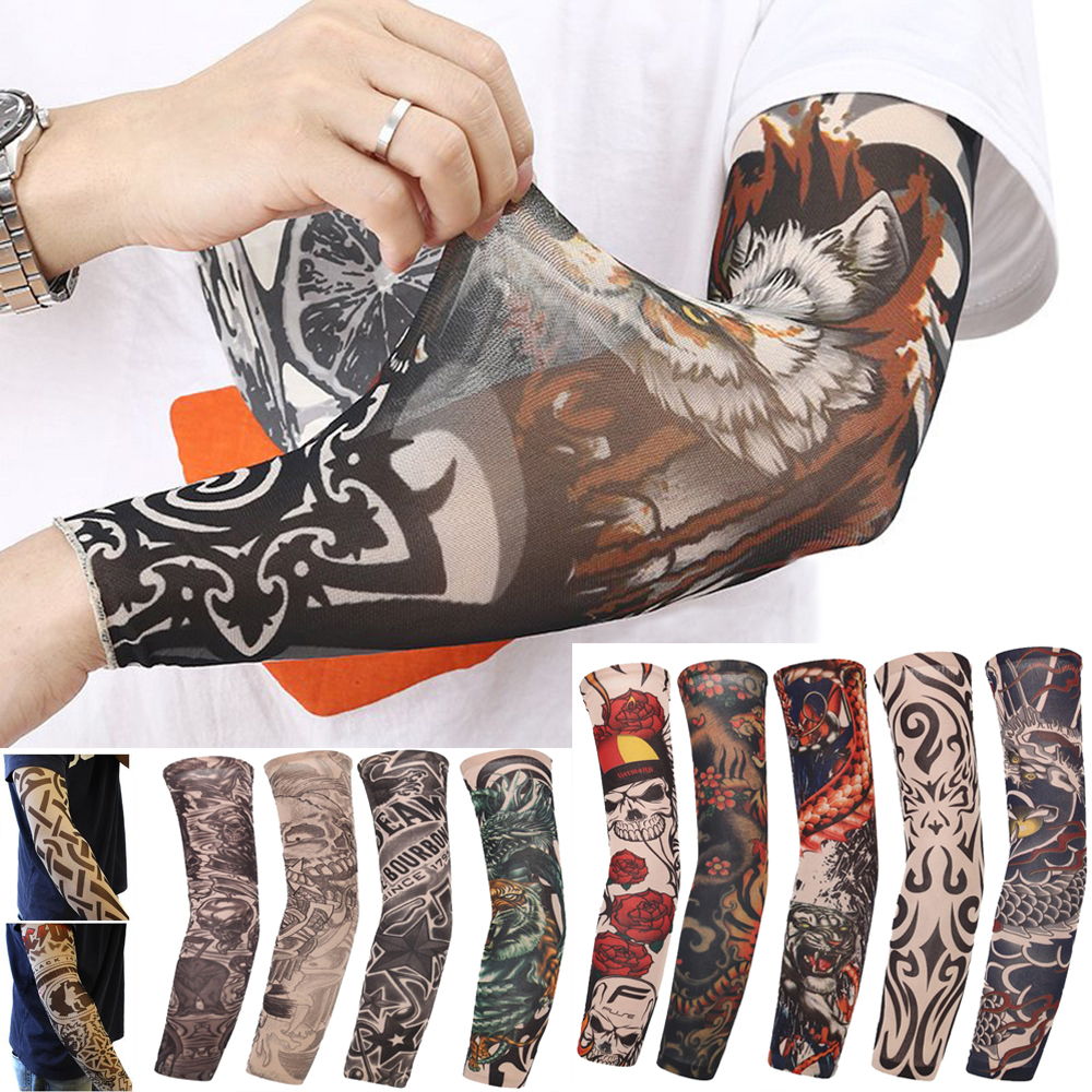 Flower Cooling Arm Sleeves Cover Cycling Running UV Sun Protection Outdoor Men Nylon Cool Arm Sleeves Hide Tattoos