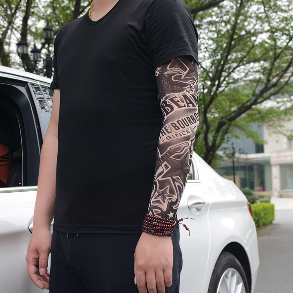 Flower Cooling Arm Sleeves Cover Cycling Running UV Sun Protection Outdoor Men Nylon Cool Arm Sleeves Hide Tattoos