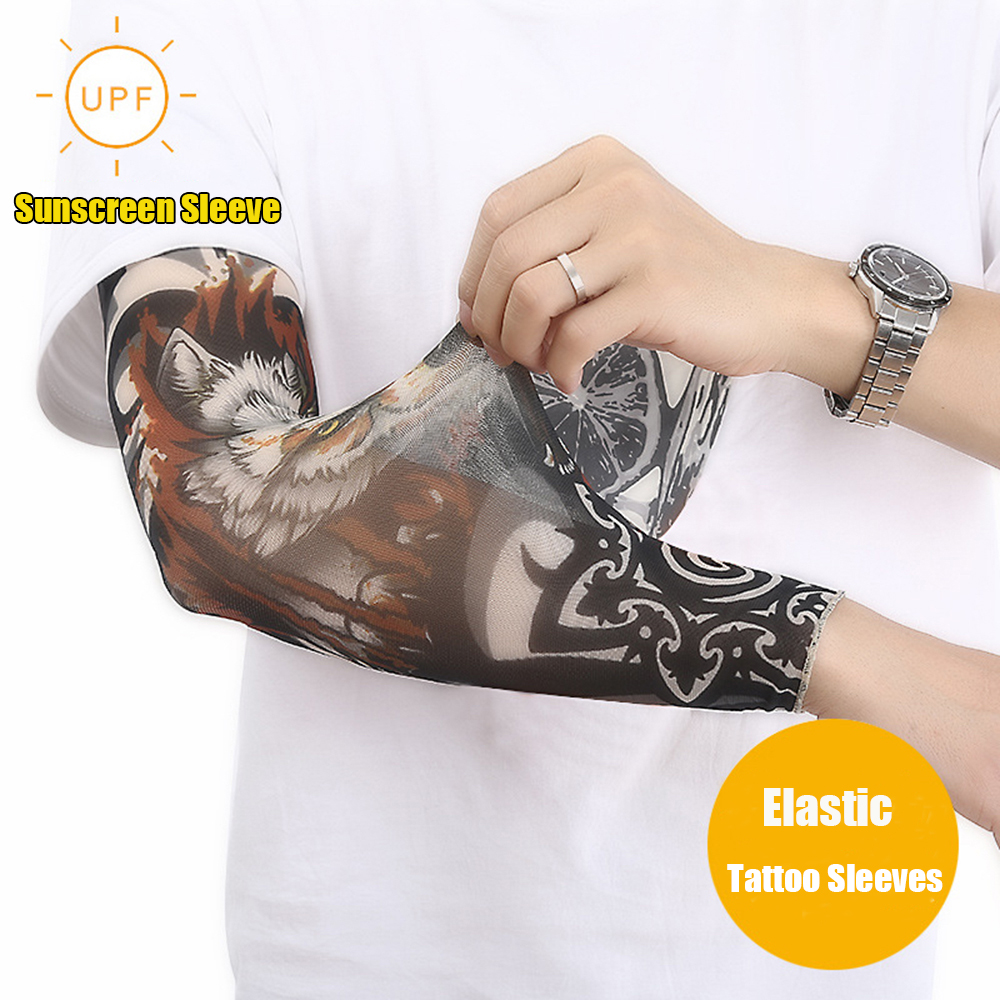 Flower Cooling Arm Sleeves Cover Cycling Running UV Sun Protection Outdoor Men Nylon Cool Arm Sleeves Hide Tattoos