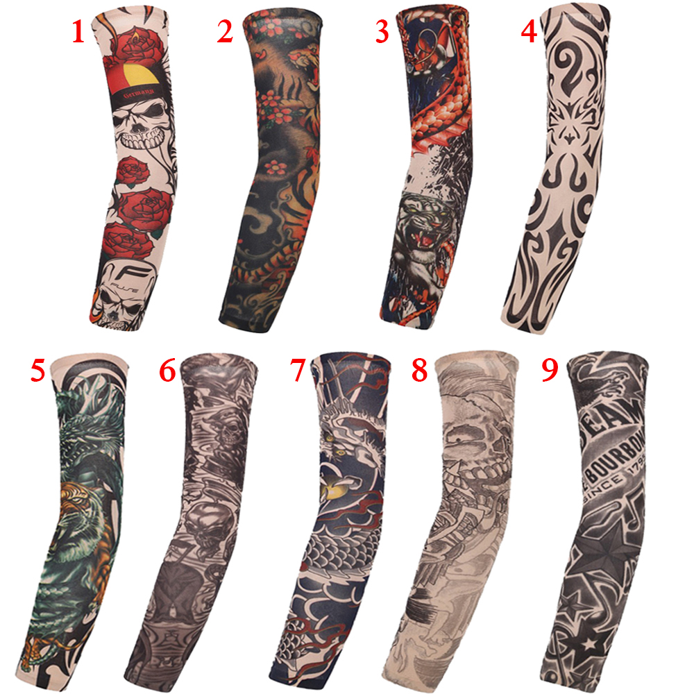 Flower Cooling Arm Sleeves Cover Cycling Running UV Sun Protection Outdoor Men Nylon Cool Arm Sleeves Hide Tattoos