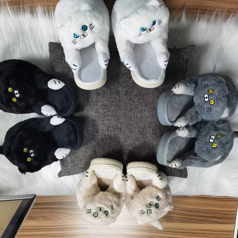 Fluffy Cat Slippers for Adults